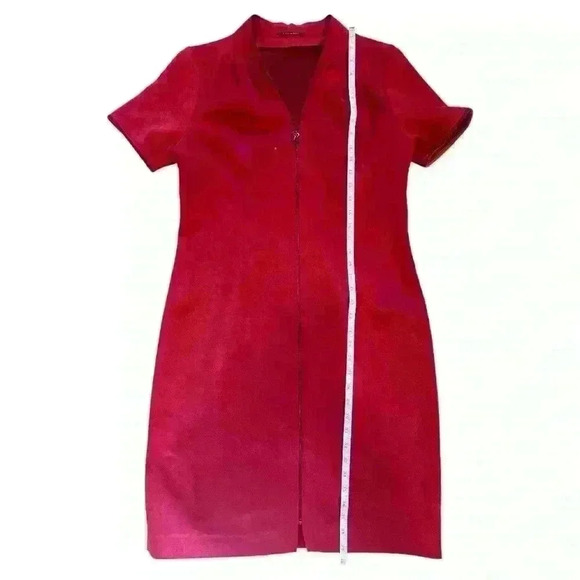 TAHARI RED Madeline Sueded Scuba Dress full front zipper Size 14 NWT - Picture 8 of 12
